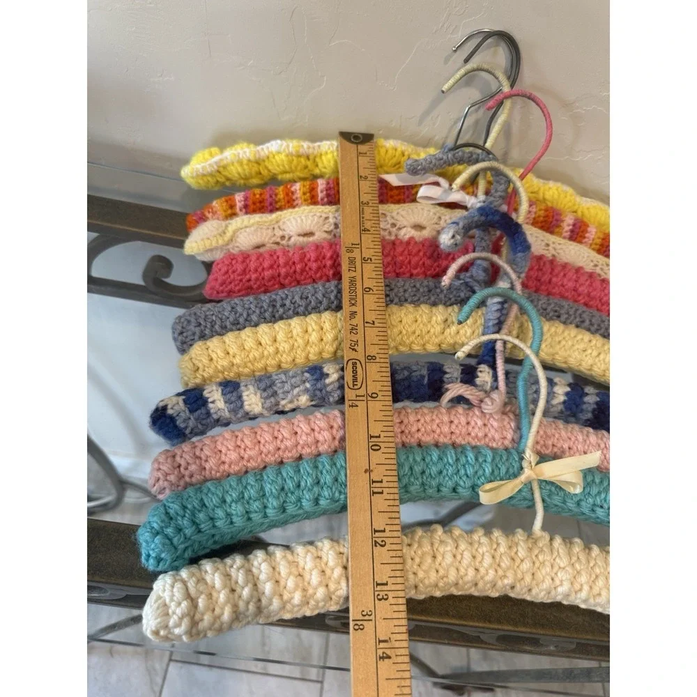 10 PC Vtg 70s Handmade Crochet Padded Clothes Hanger Lot Retro Cottagecore Boho